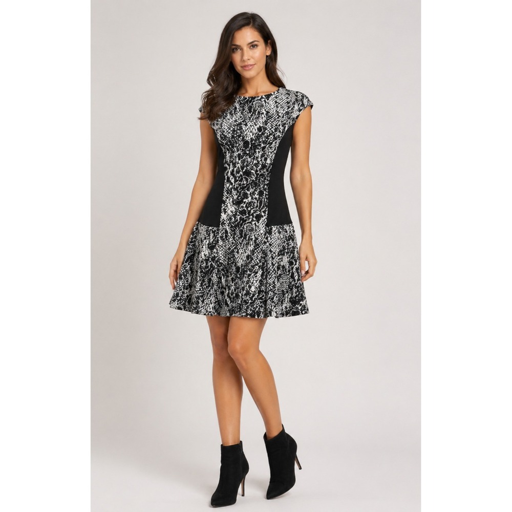 Ted Baker Snake Print Jacquard Skater Dress Womens 2 (US 6) Black White Modern